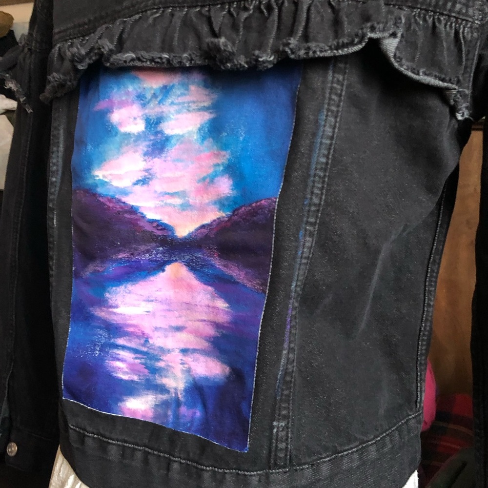 Hand Painted Ruffle Jean Jacket - Picture 7 of 10